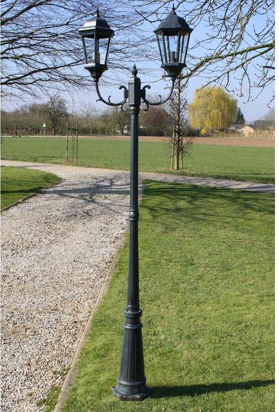 Stojąca lampa ogrodowa 2-ramienna, 230 cm, ciemnozielona/czarna