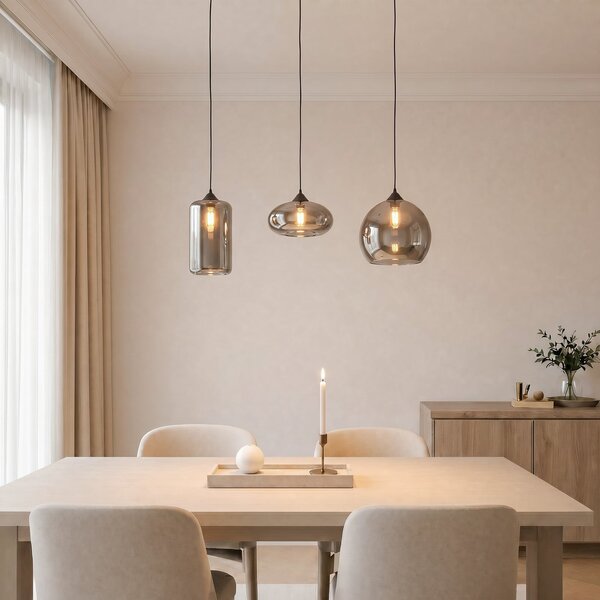 Lampa Wisząca Lindby, Marla, ściemnialny, szary, salon, metal, nowoczesny