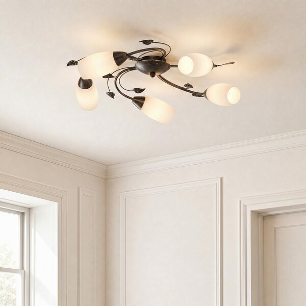 Lampa Sufitowa Lindby, Stefania, ściemnialny, brąz rdzawy, salon, metal, antyczny