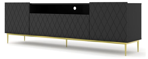 Długa szafka RTV w stylu glam czarny ze złotym
