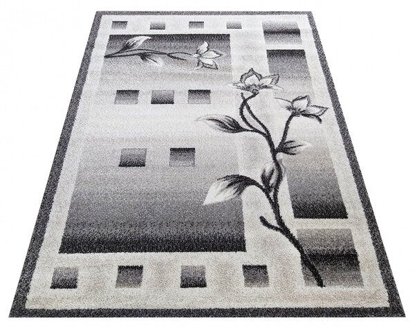 Szary prostokątny dywan w kwiaty - Berko