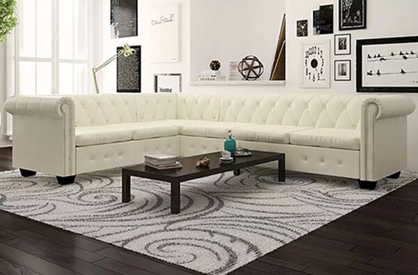 6-osobowy biały narożnik w stylu Chesterfield S4-R07