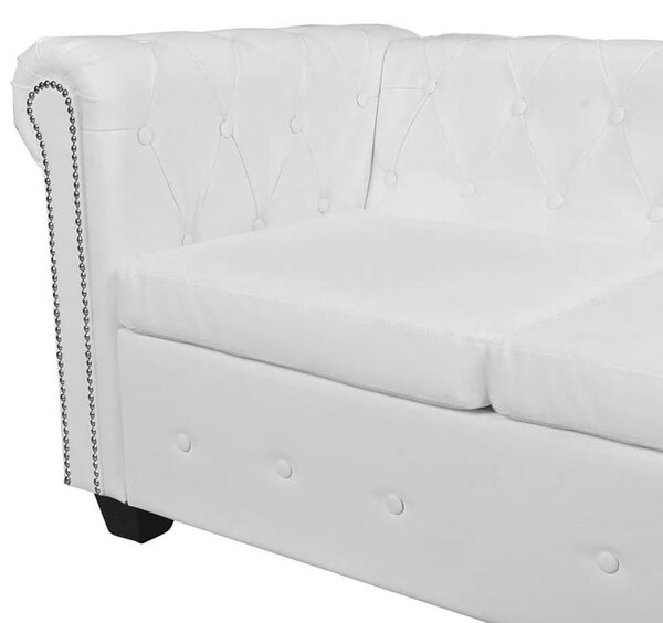 6-osobowy biały narożnik w stylu Chesterfield S4-R07