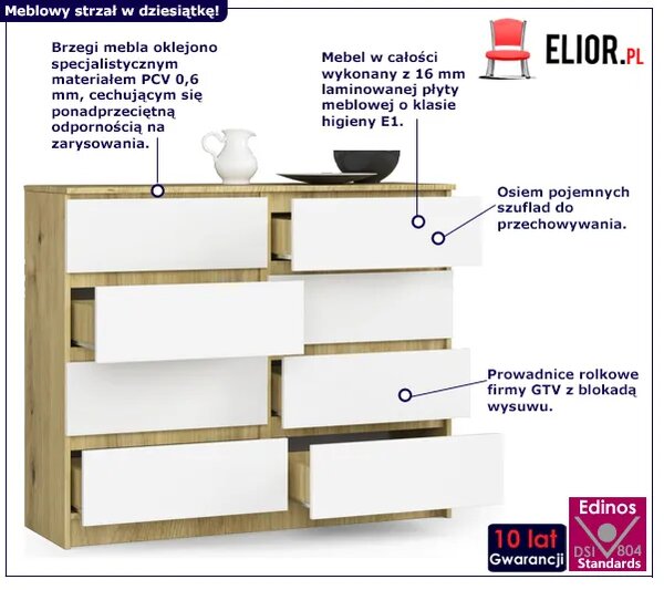 Skandynawska Komoda Do Salonu Dąb Artisan + Biały W6-A11