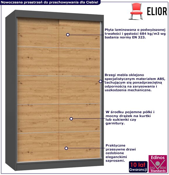 Szafa ze szprosami 120 cm dąb artisan antracyt L6-W74