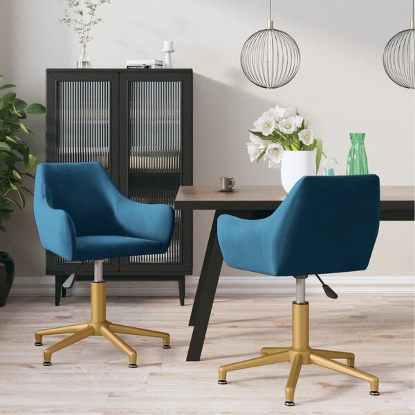 Obrotowe krzesła stołowe, 2 szt., niebieskie, aksamitne