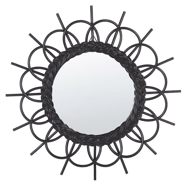 Okrągłe lustro wiszące ścienne ø 60 cm rattanowa rama czarne Telakia Beliani