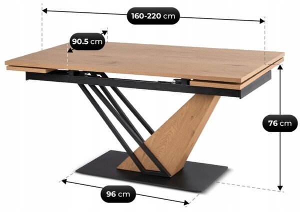 Stół Rozkładany Prostokątny REX 160-220 cm Dąb/Czarny do Jadalni Nowoczesny Loft