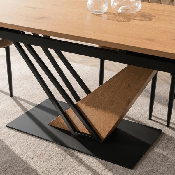 Stół Rozkładany Prostokątny REX 160-220 cm Dąb/Czarny do Jadalni Nowoczesny Loft