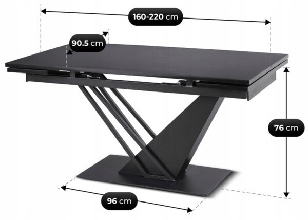 Stół Rozkładany Prostokątny REX 160-220 cm Czarny do Jadalni Nowoczesny Loft