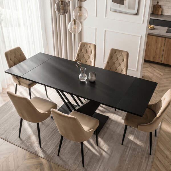 Stół Rozkładany Prostokątny REX 160-220 cm Czarny do Jadalni Nowoczesny Loft