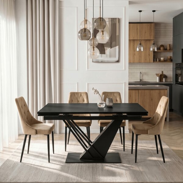 Stół Rozkładany Prostokątny REX 160-220 cm Czarny do Jadalni Nowoczesny Loft