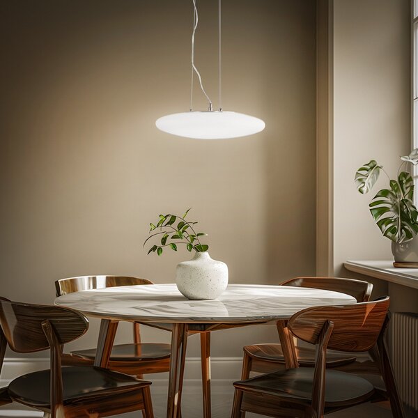 Lampa Wisząca Lindby, Gunda, ściemnialny, biały, salon, szkło, nowoczesny