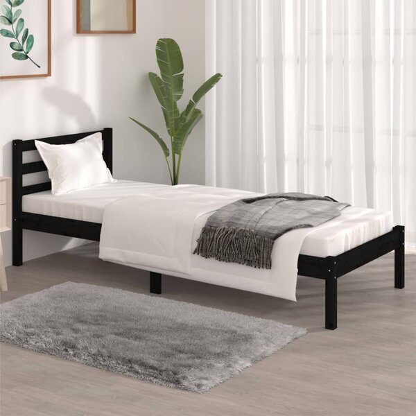 Rama łóżka, czarna, lite drewno sosnowe, 75x190 cm, pojedyncza