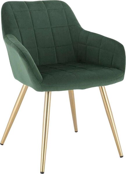 Krzeso do jadalni aksamitne zielone/zote – z podokietnikami – tapicerowane i ergonomiczne – styl fotela – 1 sztuka