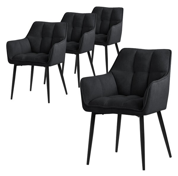 Krzeso do jadalni ML-Design 4x z tkaniny rcznikowej, czarne, z grubym tapicerowanym siedziskiem