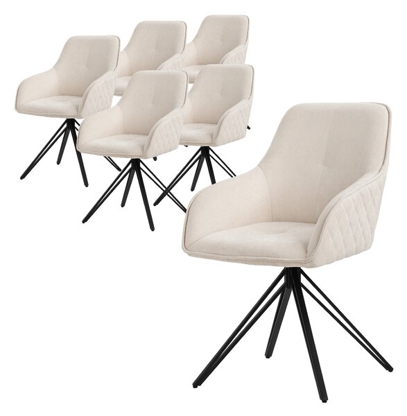 Obrotowe krzeso do jadalni ML-Design 6x, kremowe, wykonane z tkaniny z metalowymi nogami