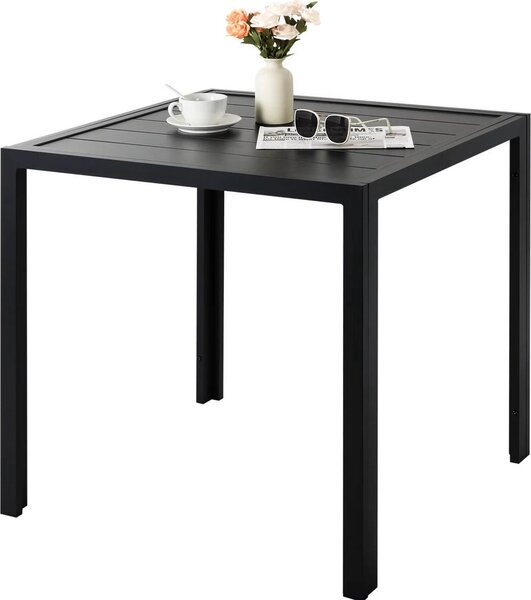 Stó ogrodowy Happyment - Stó do jadalni na zewntrz - Prostoktny - Aluminium i WPC - 75x75x73 cm - Czarny