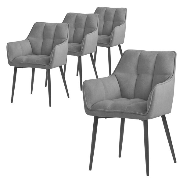 Krzeso do jadalni ML-Design 4x z tkaniny frotte, ciemnoszare, z grubym tapicerowanym siedziskiem