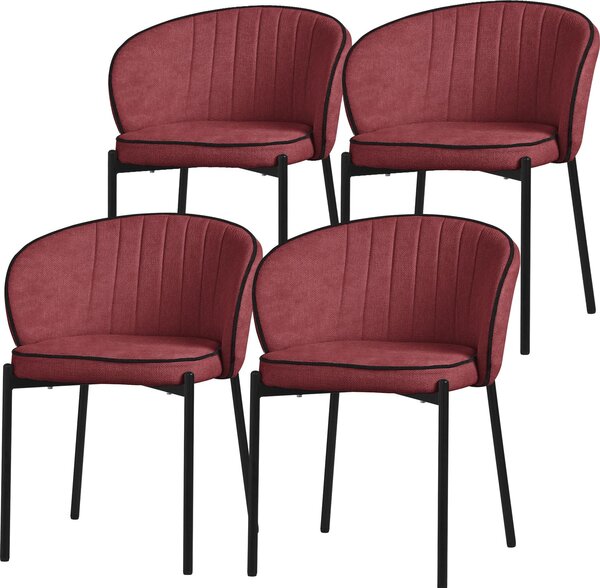 ML-Design krzesa do jadalni zestaw 4 czerwonych krzese kuchennych z obiciem z tkaniny metalowe nogi krzeso do salonu z oparciem tapicerowane krzesa do jadalni i kuchni