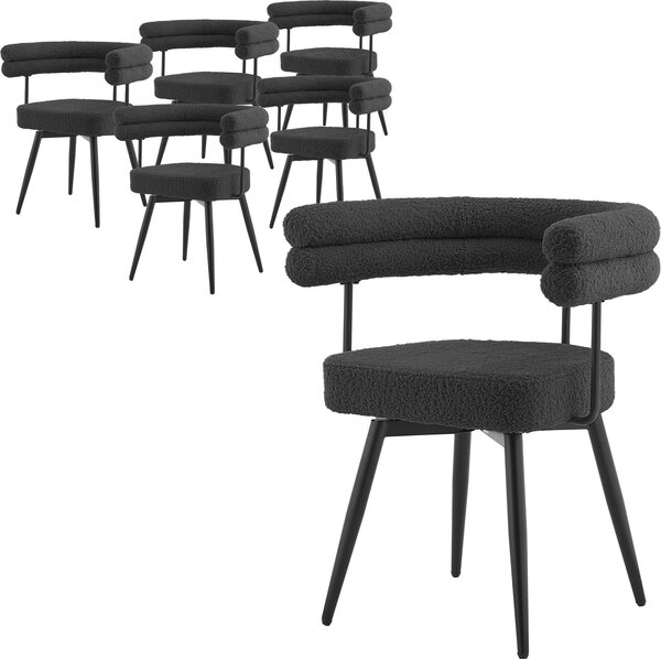 ML-Design Krzesa do jadalni obrotowe, zestaw 6 sztuk, ciemnoszare, ergonomiczne krzeso do salonu z podokietnikami i oparciem, obrotowe o 360°, z metalowymi nogami