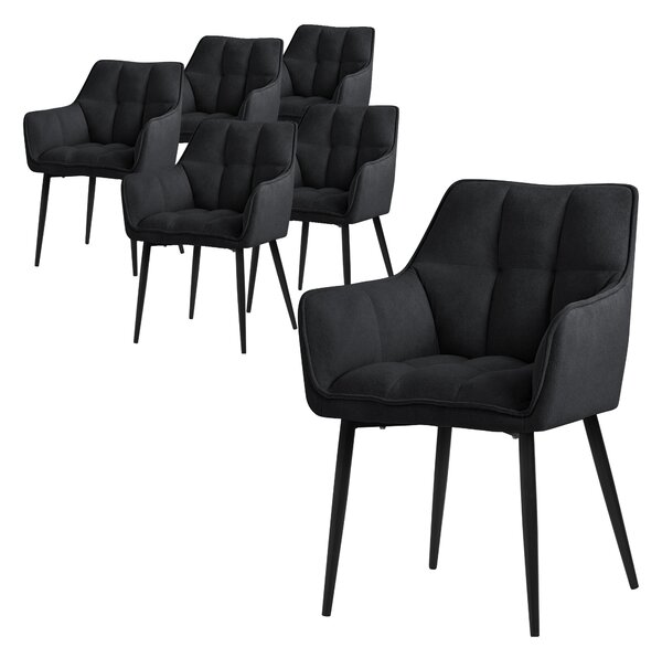 Krzeso do jadalni ML-Design 6x z tkaniny rcznikowej, czarne, z grubym tapicerowanym siedziskiem