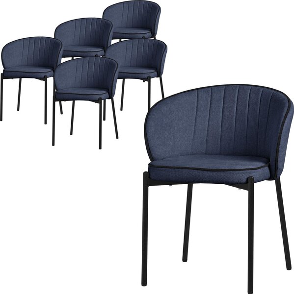 ML-Design krzesa do jadalni zestaw 6 ciemnoniebieskich krzese kuchennych z obiciem z tkaniny metalowe nogi oparcie krzesa do salonu tapicerowane krzesa do jadalni i kuchni