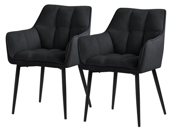 Krzeso do jadalni ML-Design 2x z tkaniny rcznikowej, czarne, z grubym tapicerowanym siedziskiem