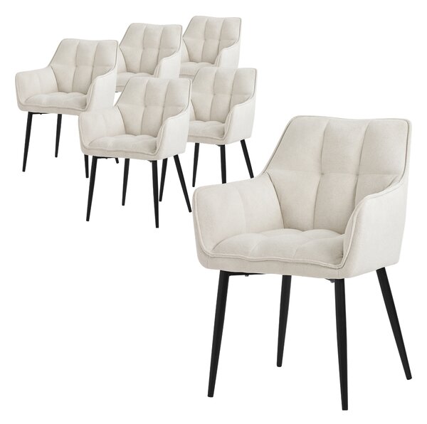 Krzeso do jadalni ML-Design 6x z tkaniny frotte, kremowe, z grubym tapicerowanym siedziskiem