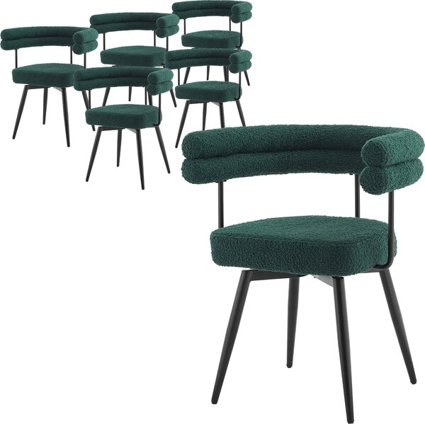 ML-Design Krzesa do jadalni obrotowe, zestaw 6 sztuk, ciemnozielone, ergonomiczne krzeso do salonu z podokietnikami i oparciem, obrotowe o 360°, z metalowymi nogami