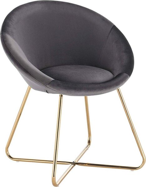 Krzeso do jadalni Happyment Watford – ciemnoszary aksamit – metalowe nogi – pojedyncze krzeso – wersja Deluxe – z podokietnikami – wysoko siedziska 44 cm – nowoczesne i eleganckie – 1 sztuka
