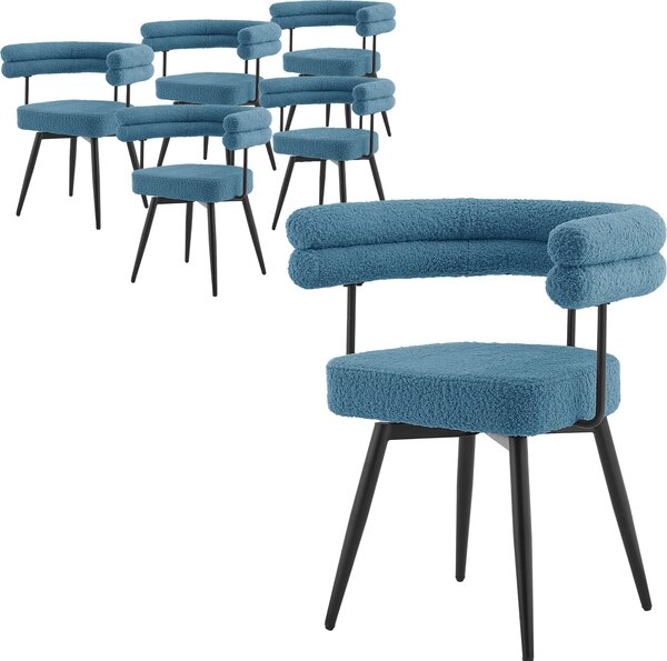 ML-Design Krzesa do jadalni obrotowe, zestaw 6 sztuk w kolorze niebieskim Ergonomiczne krzeso do salonu z podokietnikami i oparciem, obrotowe o 360°, z metalowymi nogami