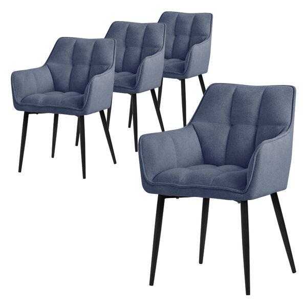Krzeso do jadalni ML-Design 4x w tkaninie rcznikowej, niebieskie, z grubym tapicerowanym siedziskiem
