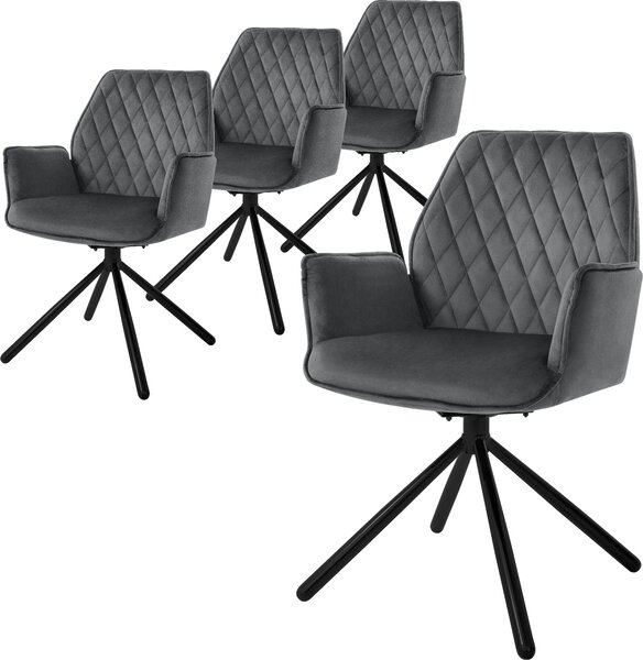 Krzeso do jadalni ML-Design 4x z podokietnikiem i oparciem, antracytowe, wykonane z aksamitu, obrotowe