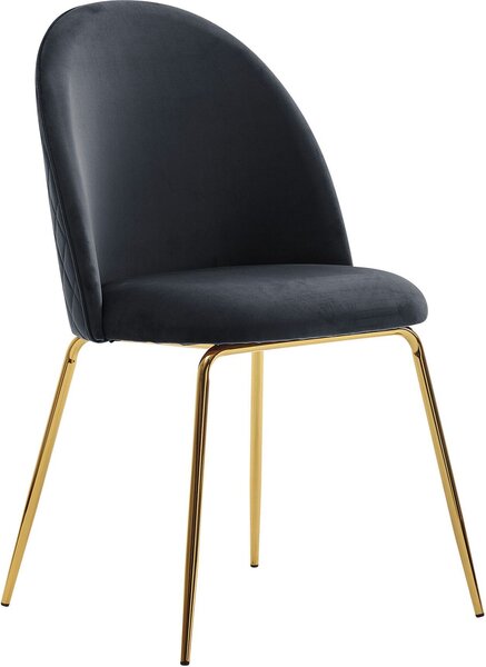 FineBuy Design – zestaw 2 krzese do jadalni z czarnego aksamitu z pikowaniem, nowoczesne krzesa kuchenne, krzesa do jadalni ze zotymi nogami, wygodne krzesa kuchenne z tapicerk