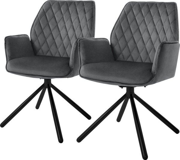 ML-Design 2x krzeso do jadalni z podokietnikiem i oparciem, antracytowe, wykonane z aksamitu, obrotowe