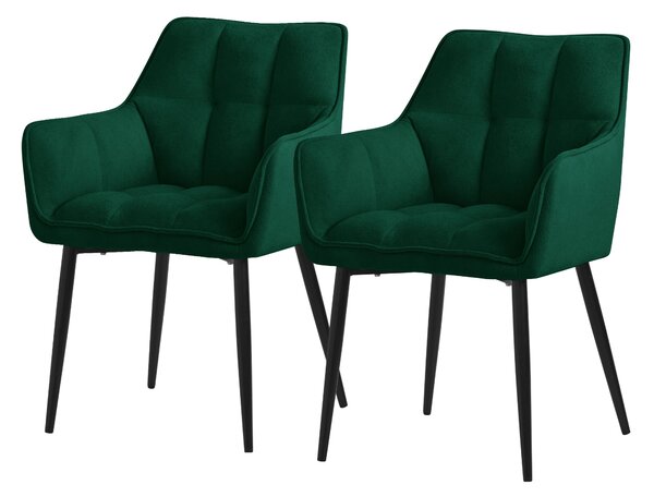 Krzeso do jadalni ML-Design 2x w tkaninie rcznikowej, ciemnozielone, z grubym tapicerowanym siedziskiem