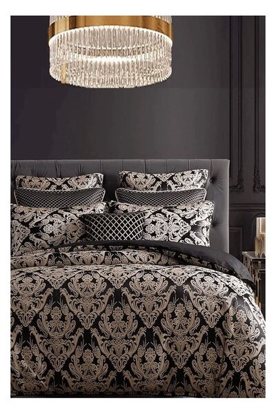 Czarna pościel dwuosobowa z bawełny renforcé z prześcieradłem/4-częściowa 200x220 cm Damask – Mila Home