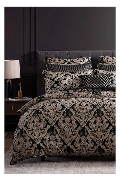 Czarna pościel dwuosobowa z bawełny renforcé z prześcieradłem/4-częściowa 200x220 cm Damask – Mila Home