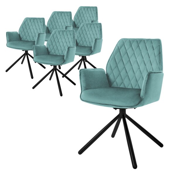 ML-Design 6x krzeso do jadalni z podokietnikiem i oparciem, szawiowe, wykonane z aksamitu, obrotowe