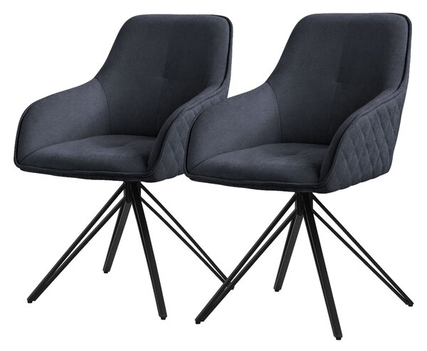 Obrotowe krzeso do jadalni ML-Design 2x, antracytowe, wykonane z tkaniny z metalowymi nogami