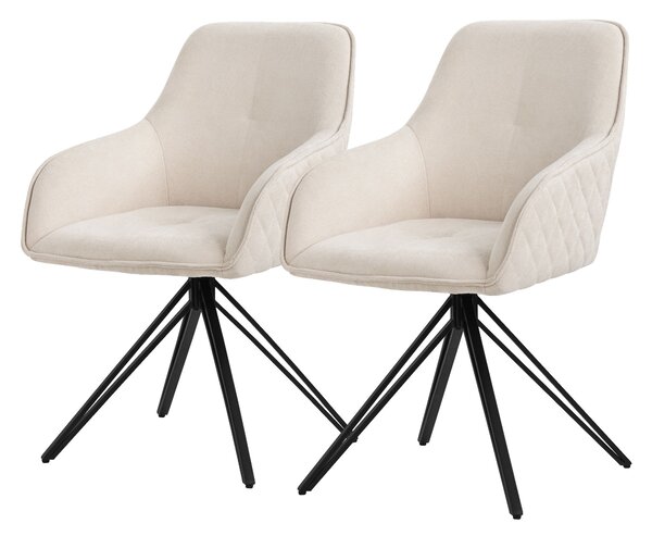 Obrotowe krzeso do jadalni ML-Design 2x, kremowe, wykonane z tkaniny z metalowymi nogami