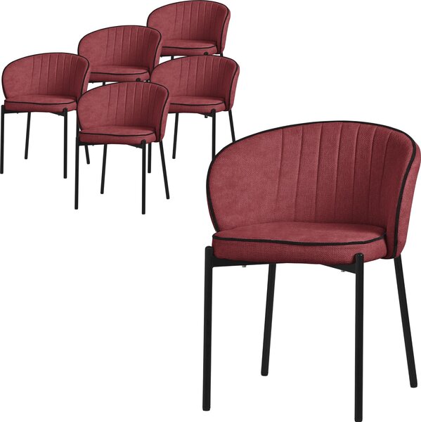 ML-Design krzesa do jadalni zestaw 6 czerwonych krzese kuchennych z obiciem z tkaniny metalowe nogi krzeso do salonu z oparciem tapicerowane krzesa do jadalni i kuchni