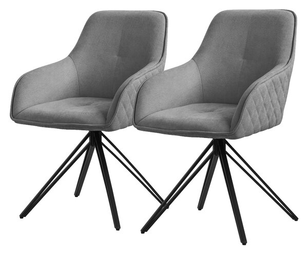 Obrotowe krzeso do jadalni ML-Design 2x, szare, wykonane z tkaniny z metalowymi nogami