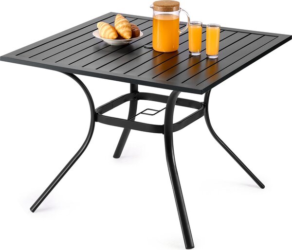 VEVOR stó ogrodowy stó balkonowy (94 x 94 cm) wykonany ze stali wglowej kwadratowy stó do jadalni na zewntrz patio taras ogród weranda, wodoodporny, z otworem na parasol, nono 68 kg czarny