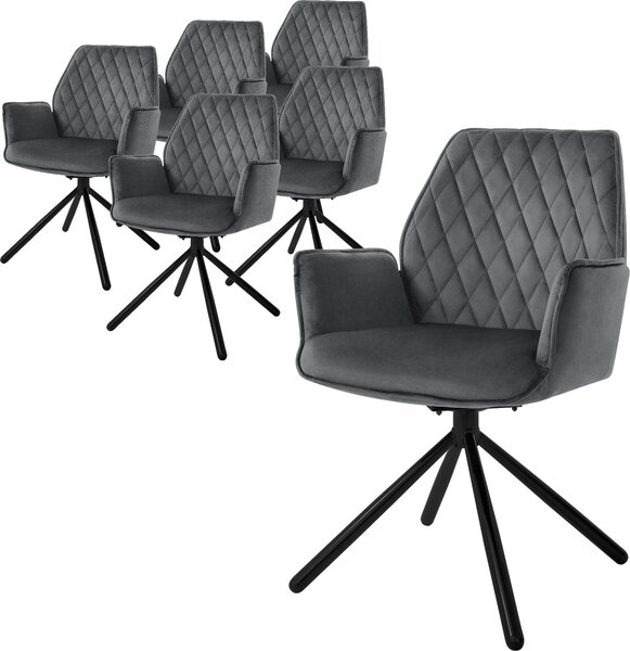 ML-Design 6x krzeso do jadalni z podokietnikiem i oparciem, antracytowe, wykonane z aksamitu, obrotowe