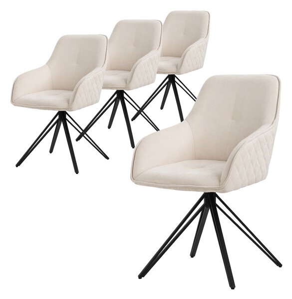 Obrotowe krzeso do jadalni ML-Design 4x, kremowe, wykonane z tkaniny z metalowymi nogami