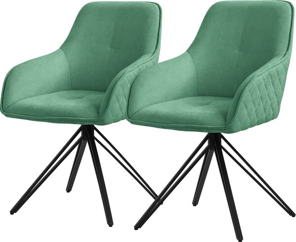 Obrotowe krzeso do jadalni ML-Design 2x, zielone, wykonane z tkaniny z metalowymi nogami