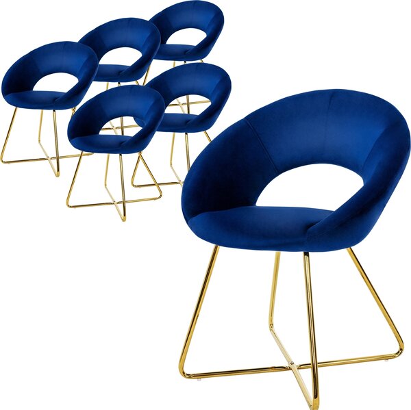 ML-Design 6x krzeso do jadalni z okrgym oparciem, niebieskie, wykonane z aksamitu, metalowa rama