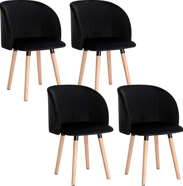 Krzeso do jadalni – zestaw 4 sztuki – aksamit czarny – z podokietnikami – wysoko siedziska 47 cm